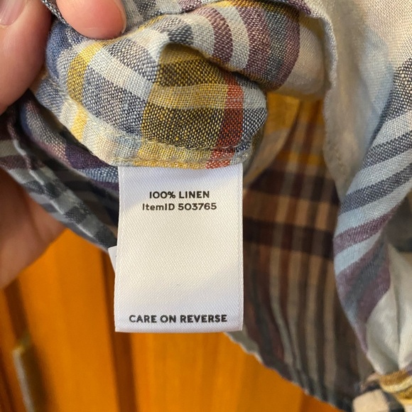 LL Bean Signature 100% Linen Top M Plaid Beach Lightweight Tie Summer Sleeveless - Picture 3 of 8